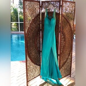 Jovani Silk Teal Formal Gown